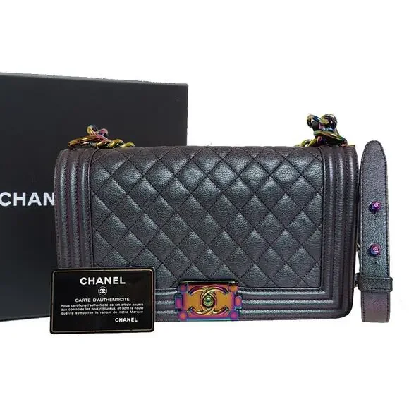 Chanel Purple Mermaid Boy Bag 16C Iridescent Old Medium Classic Quilted Flap CC - Picture 1 of 16
